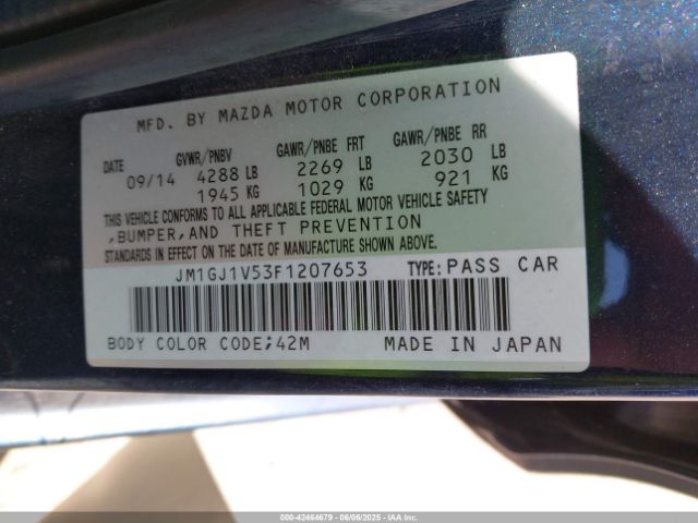 JM1GJ1V53F1207653 Mazda Mazda6 I Touring