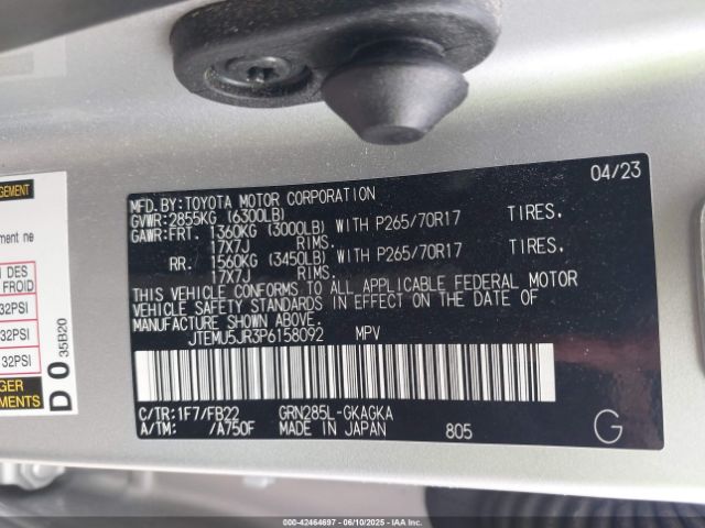 JTEMU5JR3P6158092 Toyota 4RUNNER SR5