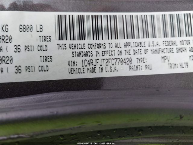 1C4RJFJT2FC770420 Jeep Grand Cherokee Summit