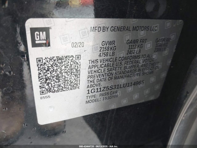 1G11Z5S31LU114965 Chevrolet lfx - spark ignited direct injection, vvt, e85 max, alum