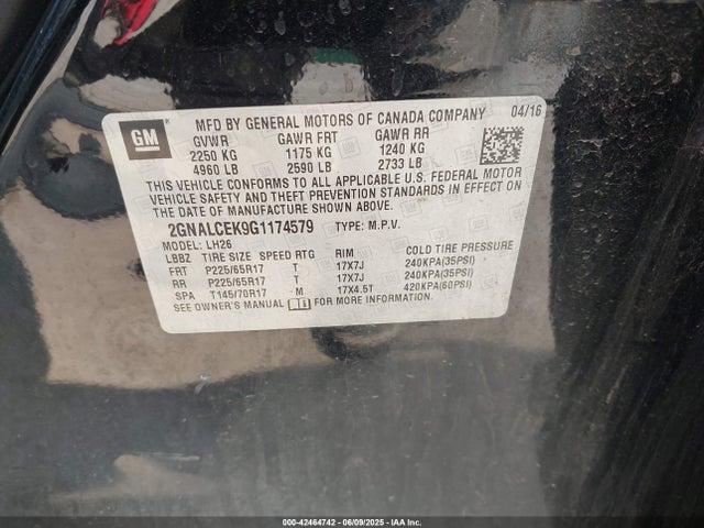 2GNALCEK9G1174579 Chevrolet lea - e85 max, aluminum