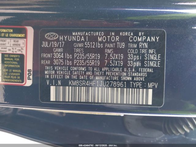 2018 HYUNDAI SANTA FE KM8SR4HF1JU278961 Photo 8