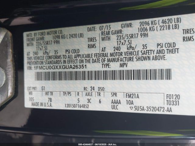 1FMCU0GXXGUA26351 Ford ESCAPE SE