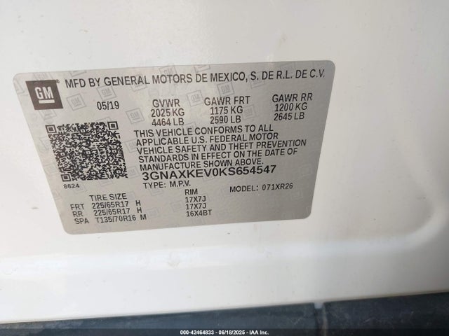 3GNAXKEV0KS654547 Chevrolet lyx - direct injection, vvt, fgt, turbo, alum, gen1