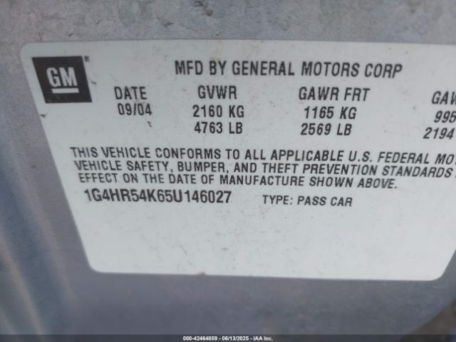 2005 BUICK LESABRE 1G4HR54K65U146027 Photo 8