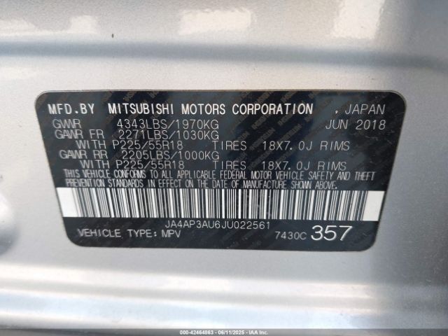 2018 MITSUBISHI OUTLANDER SPORT JA4AP3AU6JU022561 Photo 8