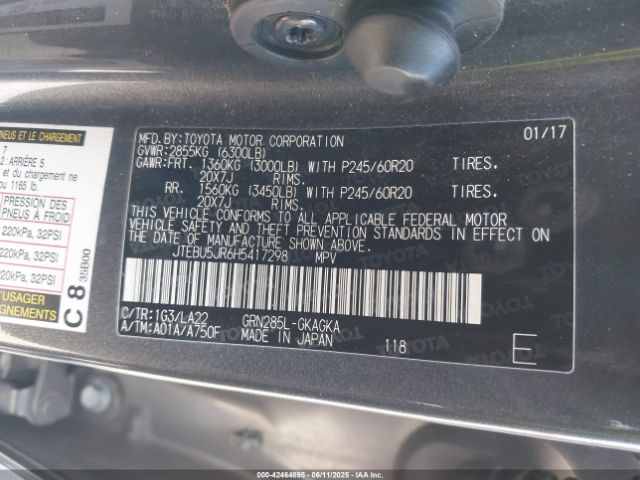 2017 TOYOTA 4RUNNER JTEBU5JR6H5417298 Photo 8