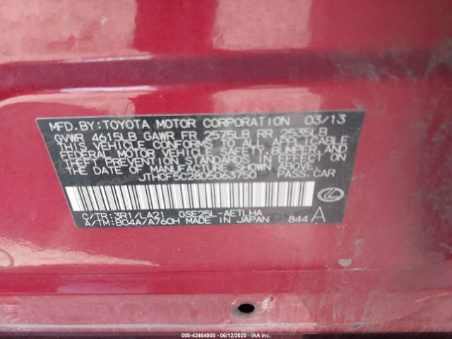 2013 LEXUS IS 250 JTHCF5C28D5063750 Photo 8