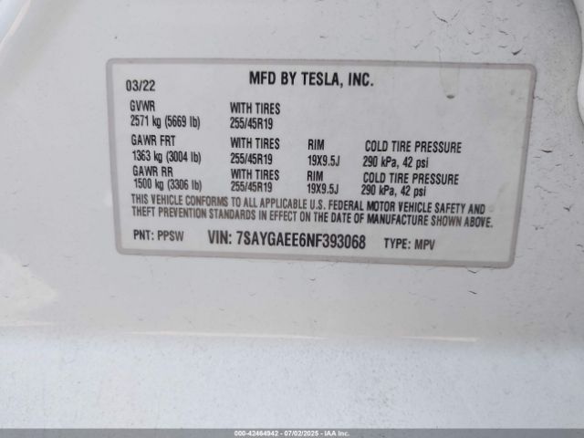 2022 TESLA MODEL Y 7SAYGAEE6NF393068 Photo 8