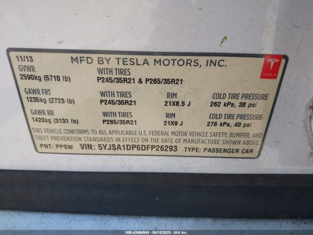 2013 TESLA MODEL S 5YJSA1DP6DFP26293 Photo 8