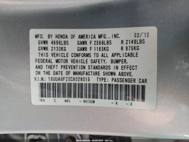2012 ACURA TL 19UUA8F20CA028015 Photo 8