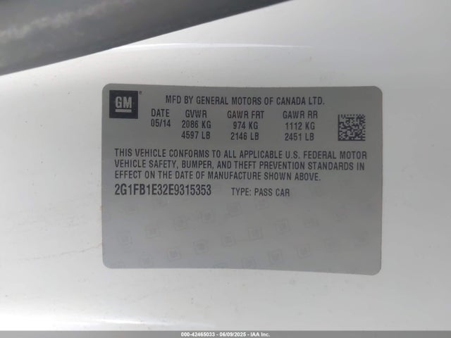 Chevrolet lfx 2014 2G1FB1E32E9315353 Image 9