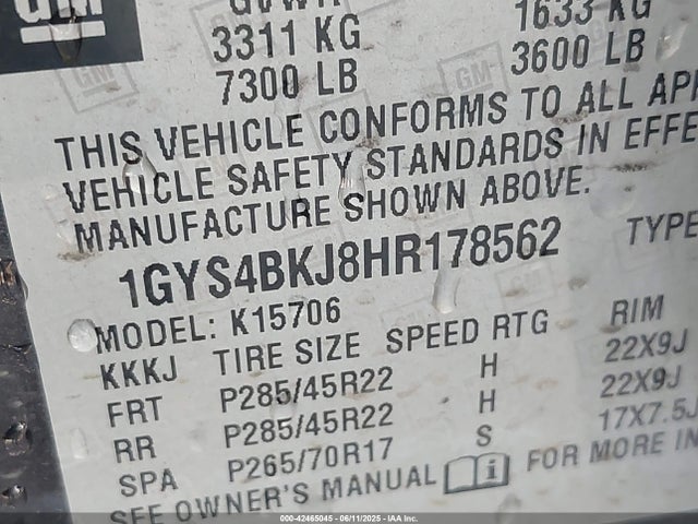 2017 CADILLAC ESCALADE 1GYS4BKJ8HR178562 Photo 8