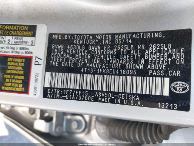 4T1BF1FK8EU418095 Toyota CAMRY SE