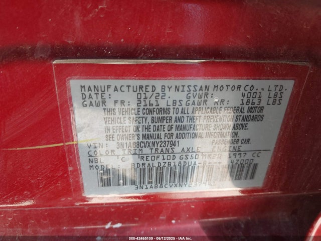 3N1AB8CVXNY237941 Nissan 2022