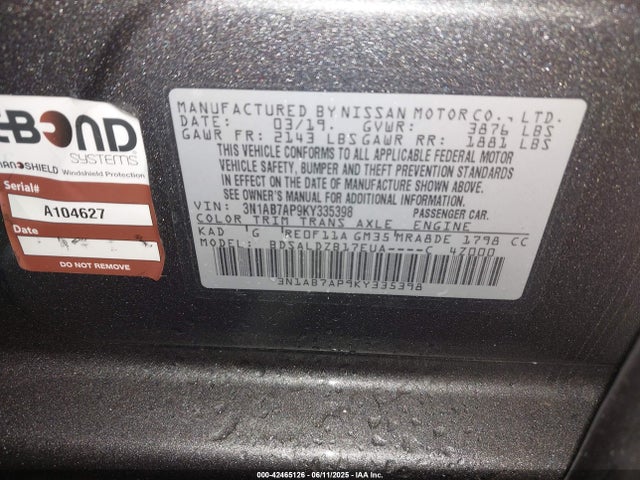 3N1AB7AP9KY335398 Nissan 2019
