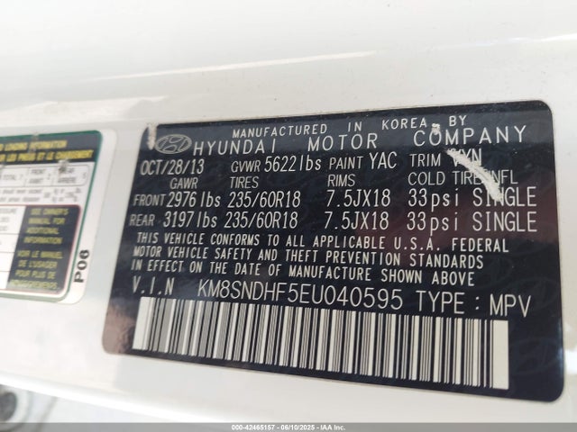 KM8SNDHF5EU040595 Hyundai Santa Fe Gls
