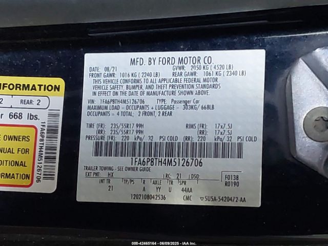 1FA6P8TH4M5126706 Ford Mustang Ecoboost Fastback