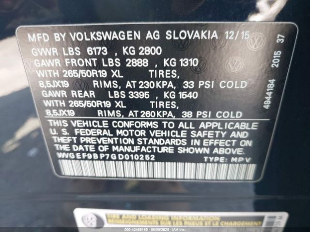 WVGEF9BP7GD010252 Volkswagen Touareg Vr6 Lux