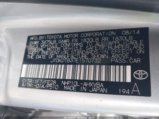 JTDKDTB37E1570732 Toyota 1nz-fxe+1lm