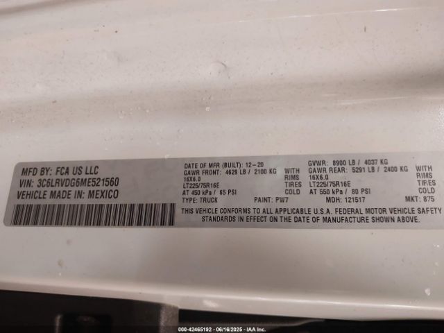 2021 RAM PROMASTER 2500 3C6LRVDG6ME521560 Photo 8