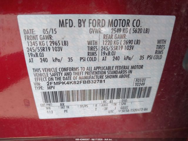2015 FORD EDGE 2FMPK4K82FBB32781 Photo 8