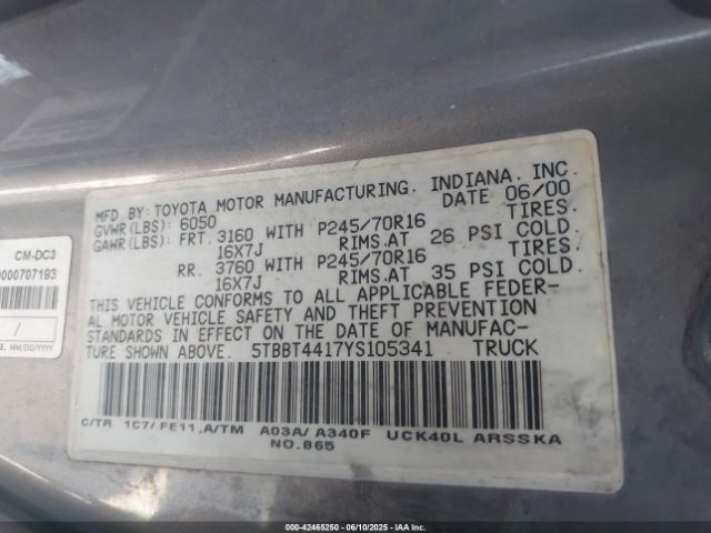 2000 TOYOTA TUNDRA 5TBBT4417YS105341 Photo 8