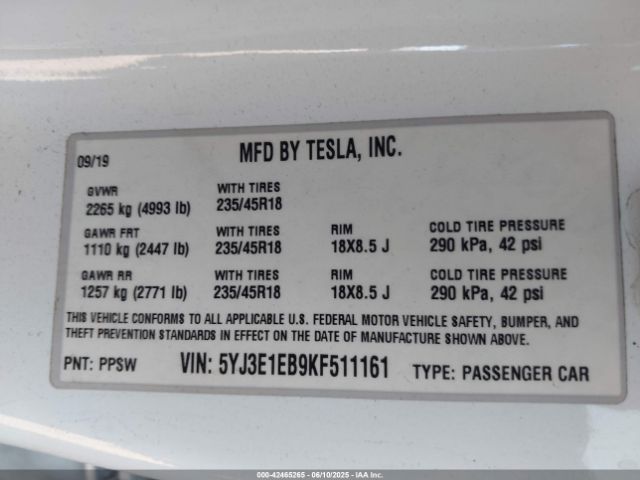 2019 TESLA MODEL 3 5YJ3E1EB9KF511161 Photo 8