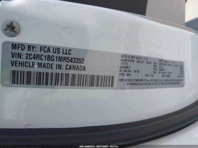 2C4RC1BG1MR543352 Chrysler 2021