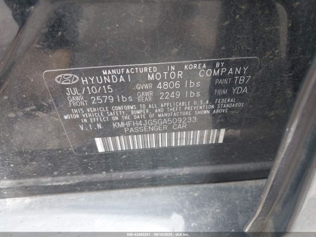 KMHFH4JG5GA509233 Hyundai Azera Limited