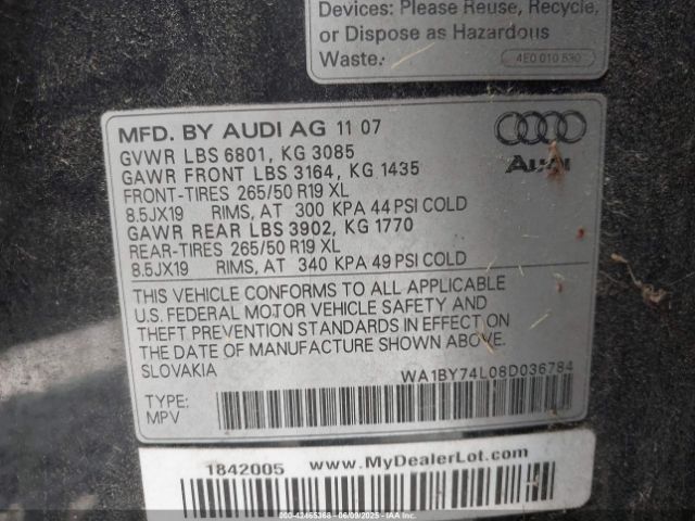 2008 AUDI Q7 WA1BY74L08D036784 Photo 8
