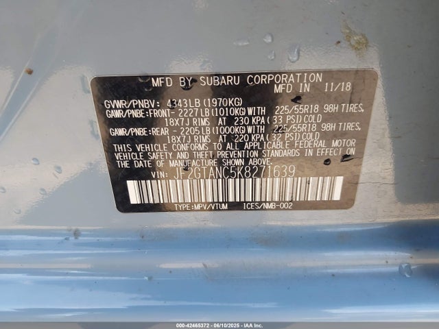 Subaru naturally aspirated 2019 JF2GTANC5K8271639 Image 9