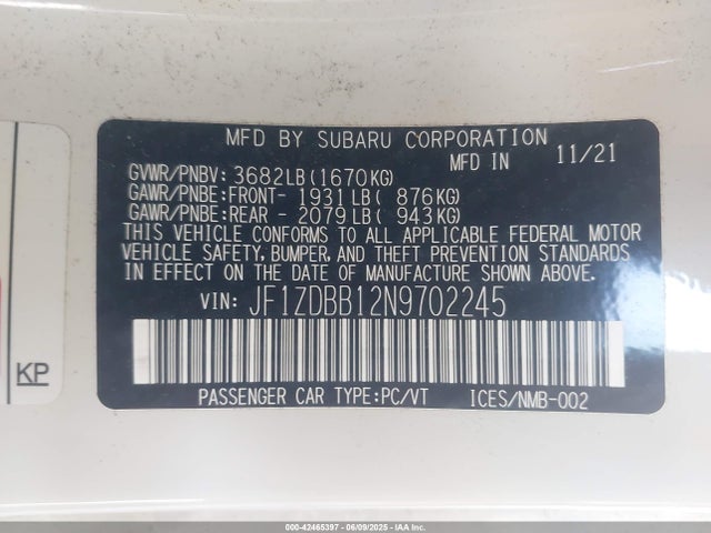 Subaru na 2022 JF1ZDBB12N9702245 Image 9