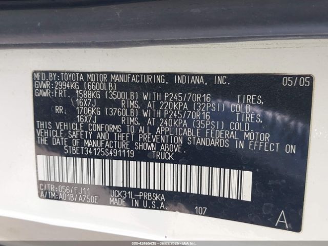 2005 TOYOTA TUNDRA 5TBET34125S491119 Photo 8