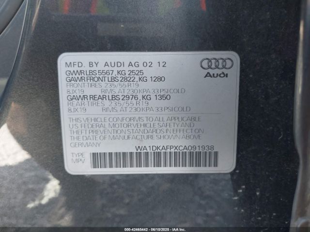 2012 AUDI Q5 WA1DKAFPXCA091938 Photo 8
