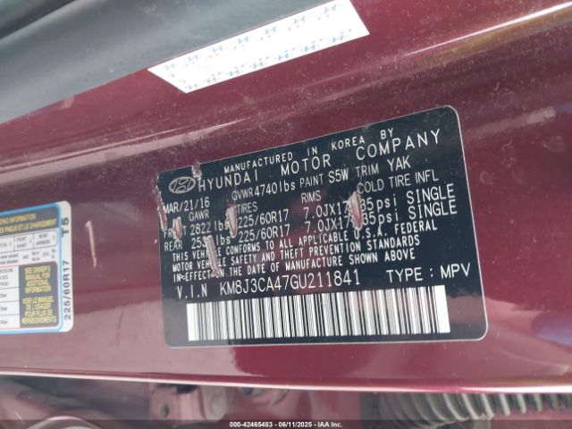 KM8J3CA47GU211841 Hyundai TUCSON SE