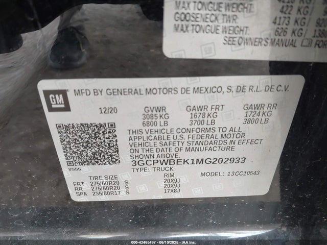 3GCPWBEK1MG202933 Chevrolet l3b - sidi, vvt, alum