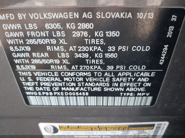 2014 VOLKSWAGEN TOUAREG WVGEP9BPXED005458 Photo 8