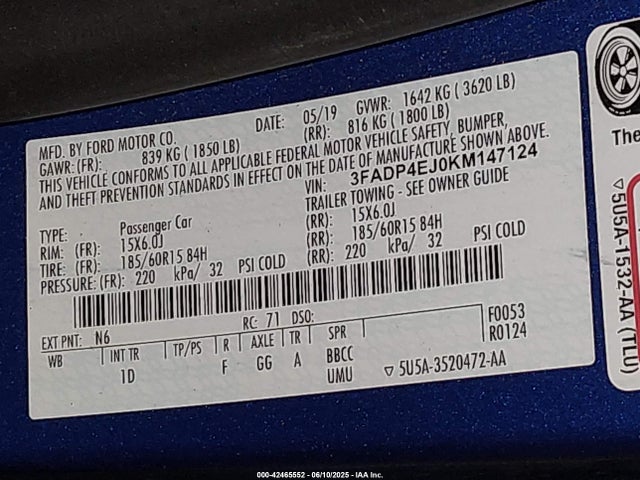 3FADP4EJ0KM147124 Ford 2019