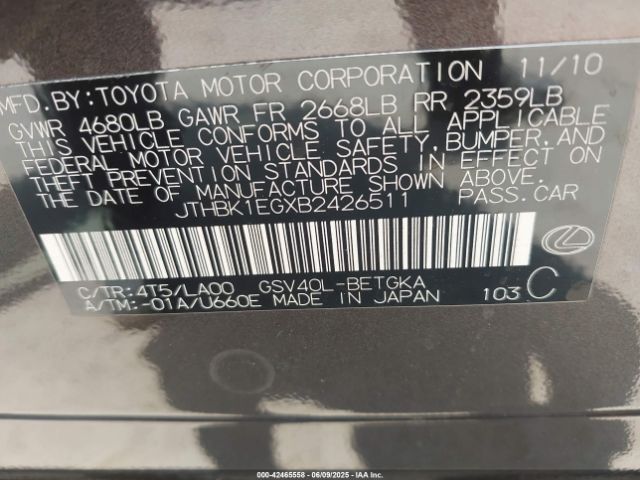 2011 LEXUS ES 350 JTHBK1EGXB2426511 Photo 8