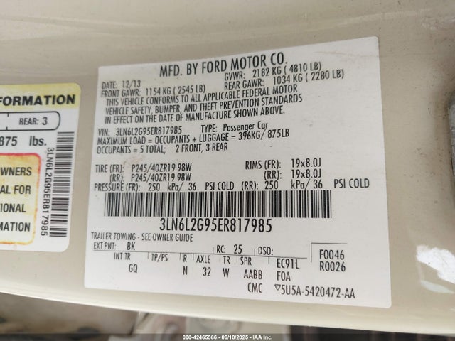 Lincoln MKZ 2014 3LN6L2G95ER817985 Image 9