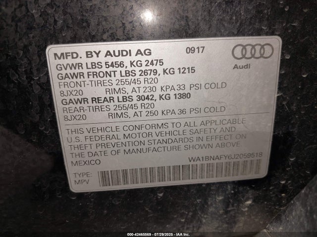 WA1BNAFY6J2059518 Audi 2018