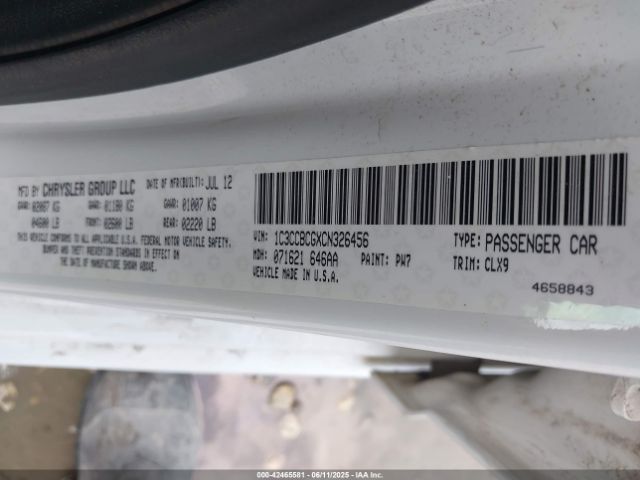 2012 CHRYSLER 200 1C3CCBCGXCN326456 Photo 8