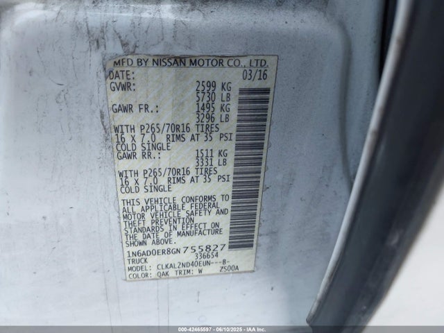 1N6AD0ER8GN755827 Nissan 2016