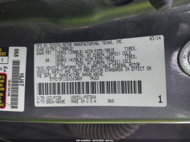 5TFEY5F11EX163069 Toyota 3ur-fe