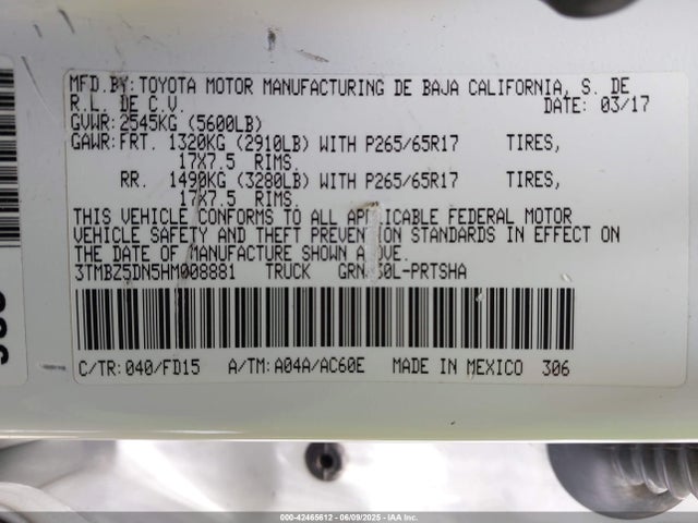 3TMBZ5DN5HM008881 Toyota 2gr-fks