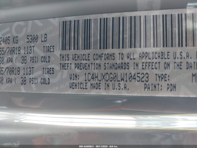 1C4HJXDG0LW104523 Jeep 2020