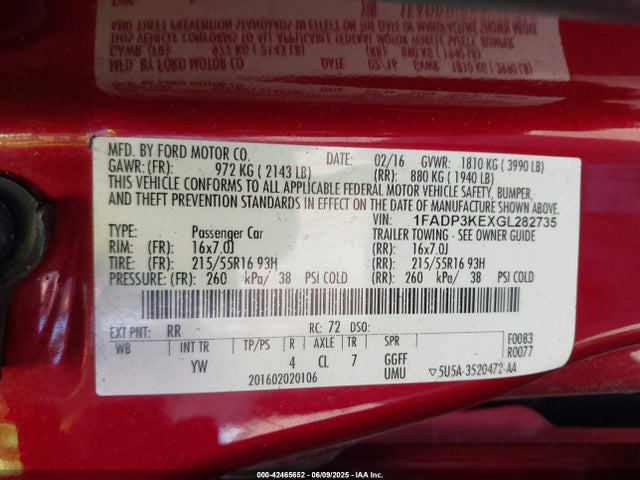 Ford FOCUS SE 2016 1FADP3KEXGL282735 Image 9