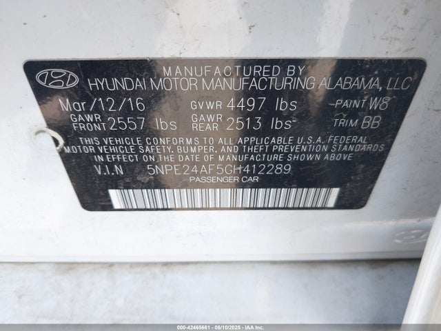Hyundai dohc gdi theta-ii 2016 5NPE24AF5GH412289 Image 9