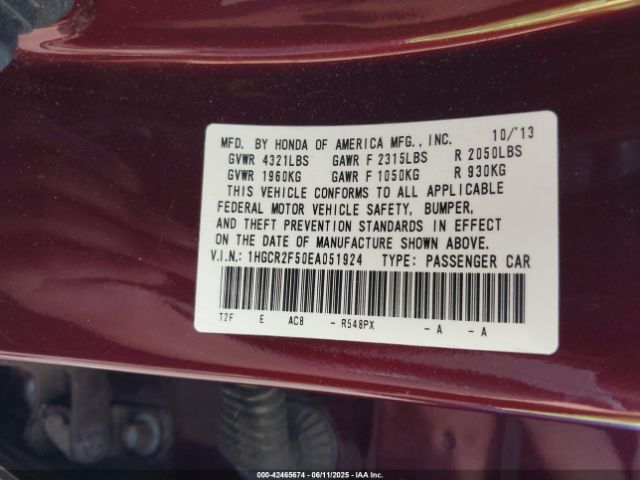 1HGCR2F50EA051924 Honda k24w1